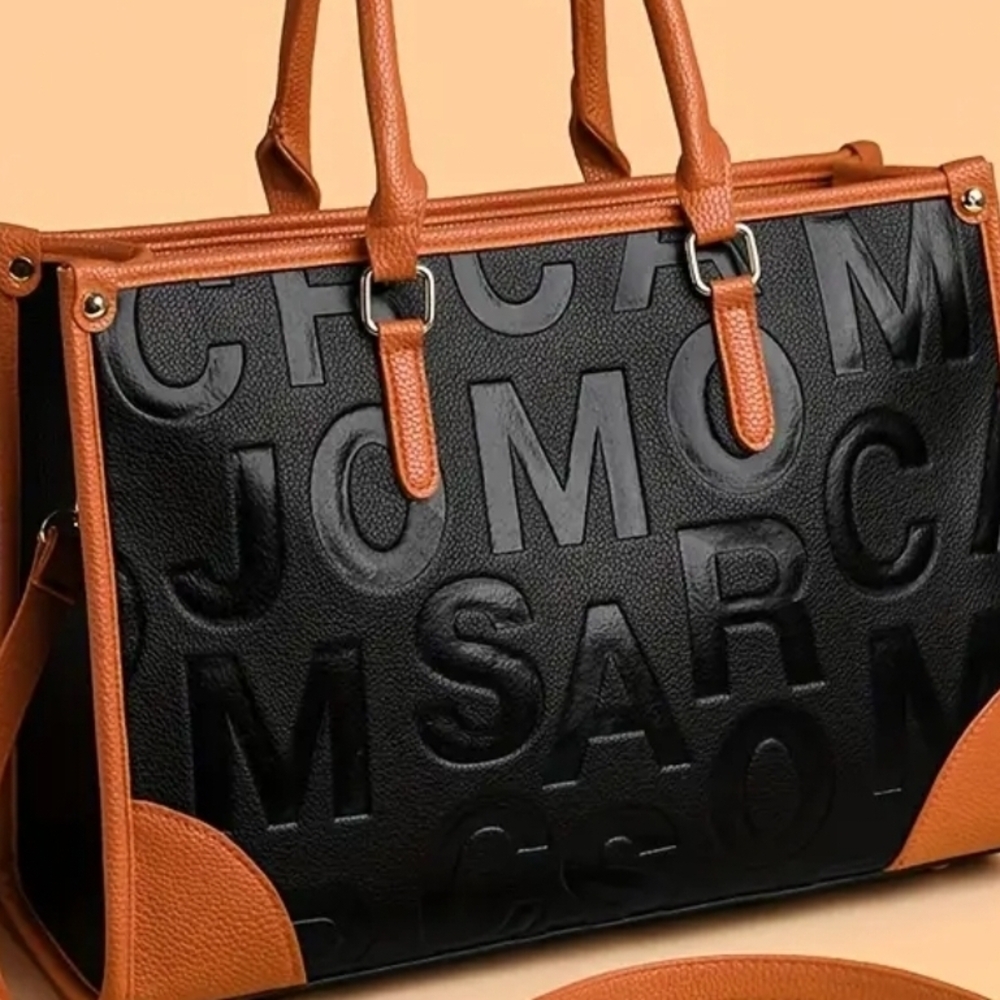 Black and Tan Embossed Tote Bag